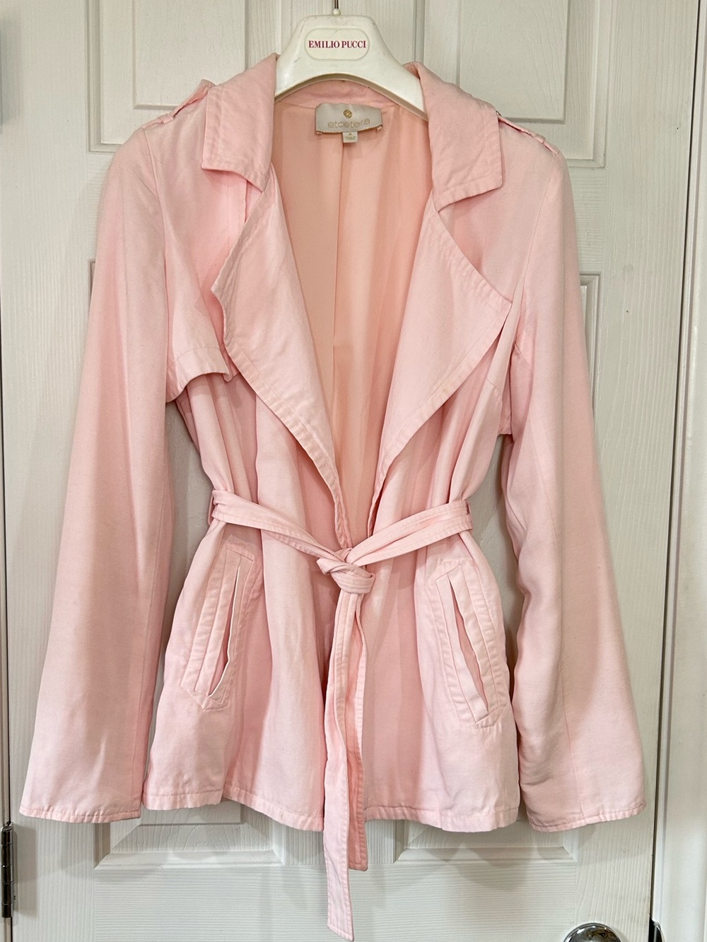 Etcetera Pink Lightweight Trench Coat Jacket Belted Short Mini Trench Size 4